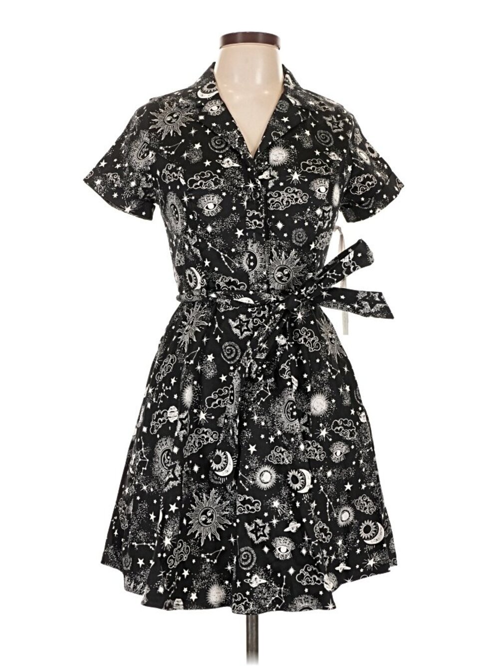 Eva Rose Celestial Print Shirt Dress Black Large NWT Sun Moon Stars
